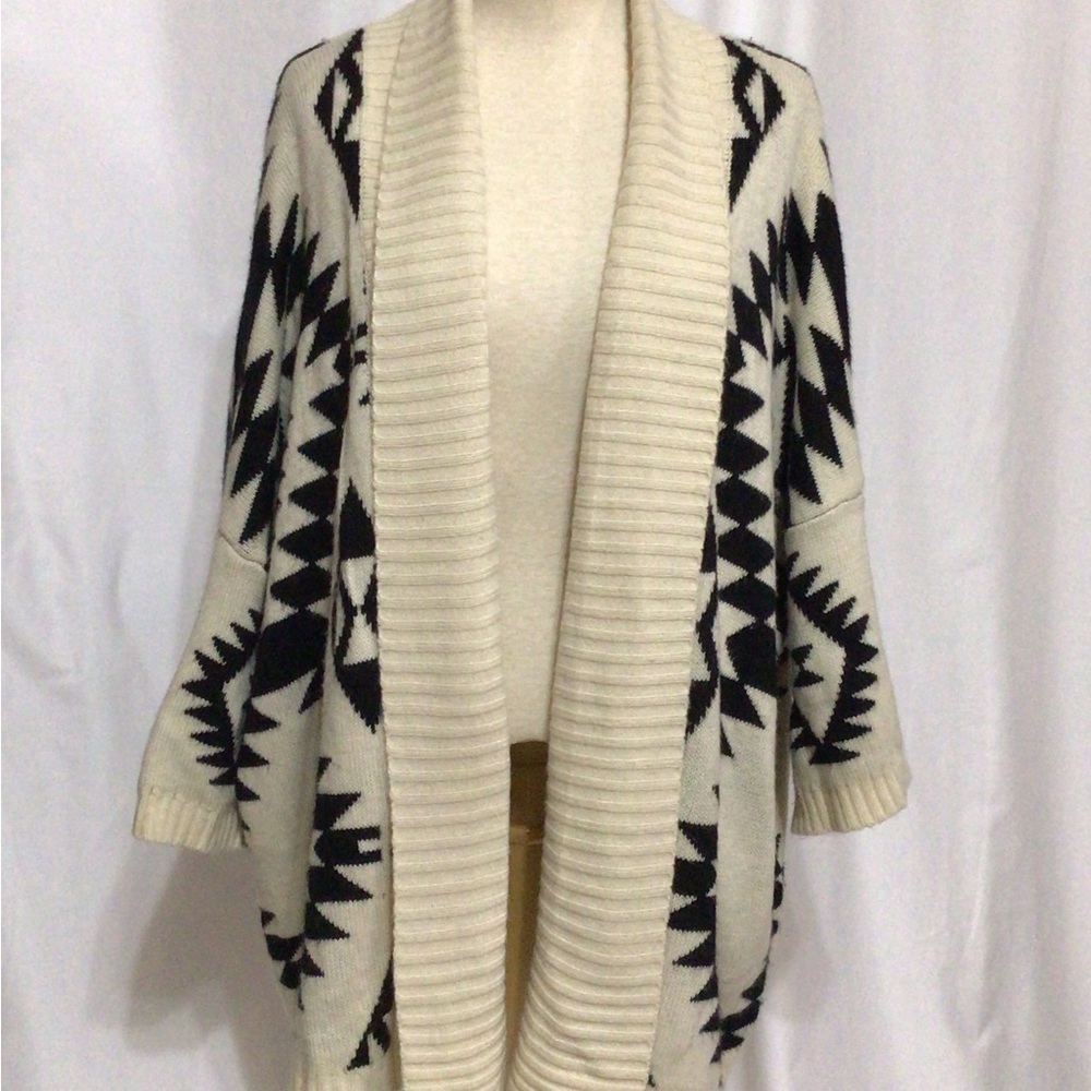 Cozy Black and Cream Open Front Sweater